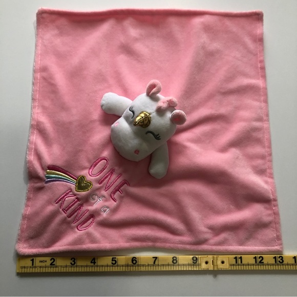 Baby Starters Security Blanket Lovey Plush Satin Pink Unicorn Rattle One of Kind - Picture 9 of 13